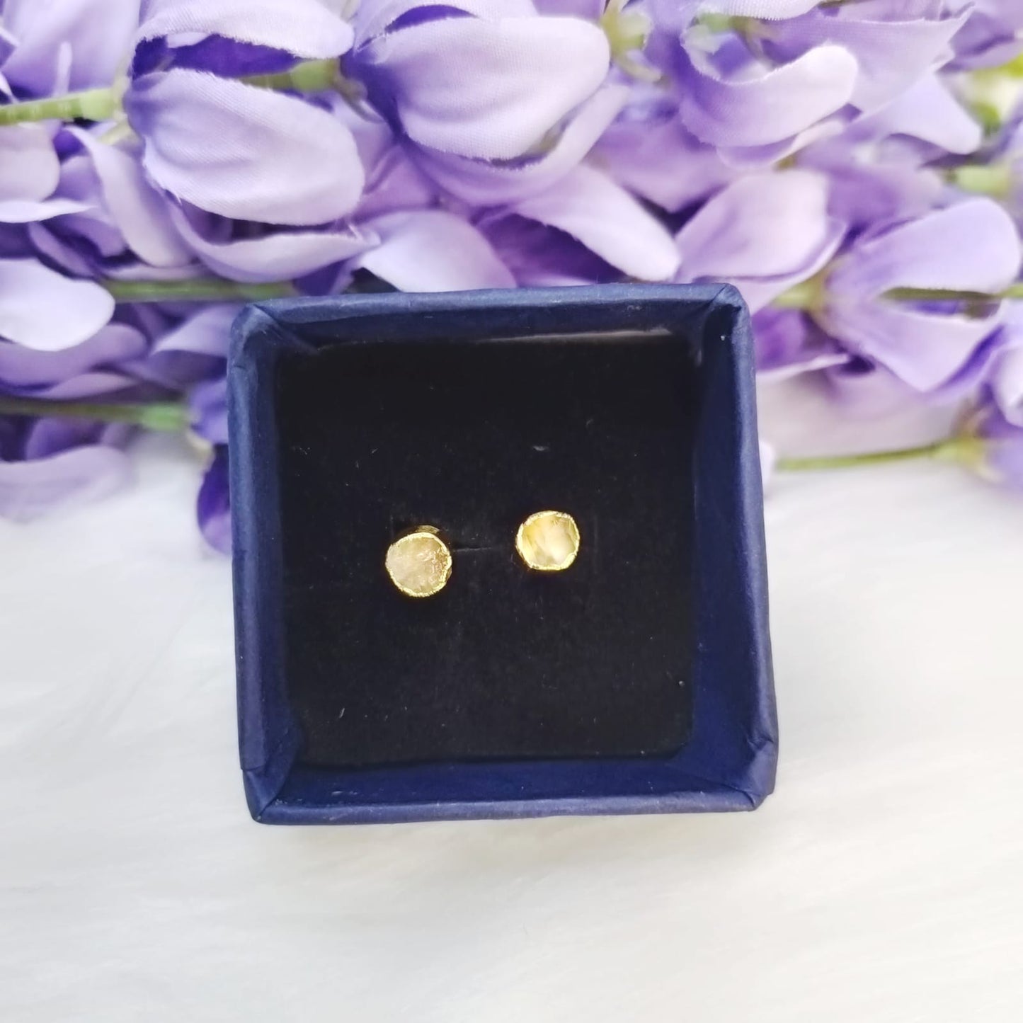 Raw Citrine Stud Earrings in Sterling Silver 925