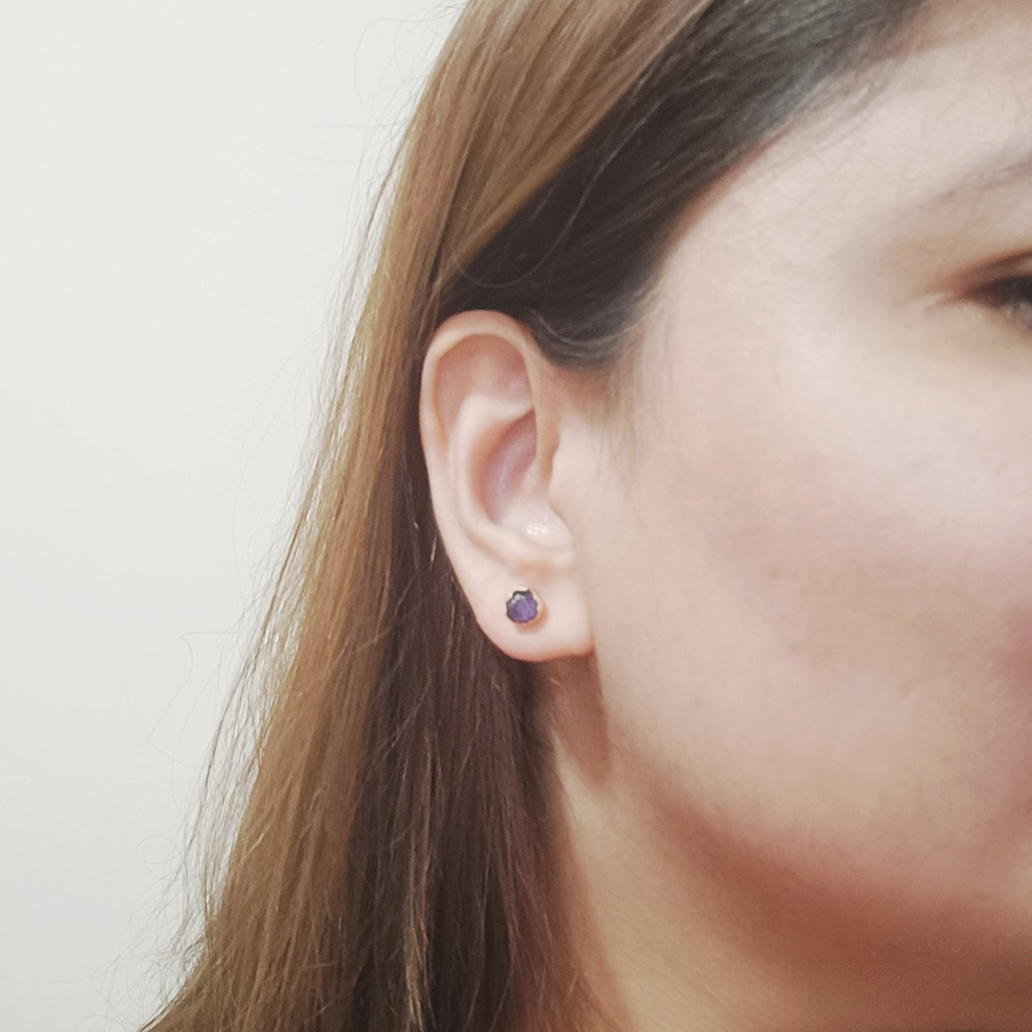 Raw Amethyst Stud Earrings in Sterling Silver 925