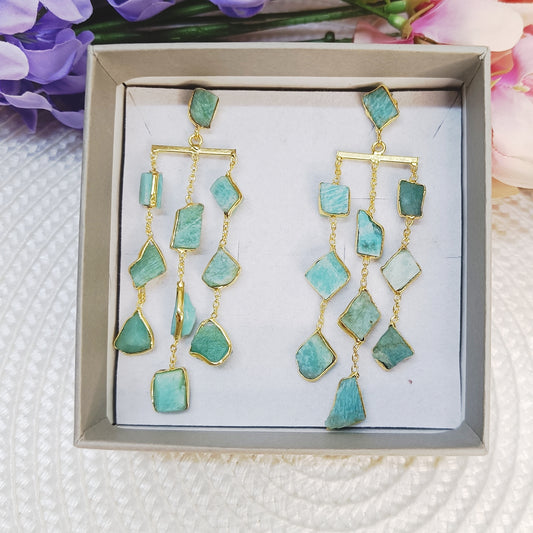 Amazonite Waterfall Earrings – handcrafted statement gemstone earrings