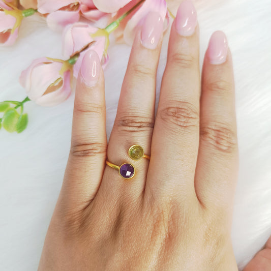 Peridot–Amethyst Toi et Moi Ring (Gold-Plated Sterling Silver) | Theme: Overall Wellness