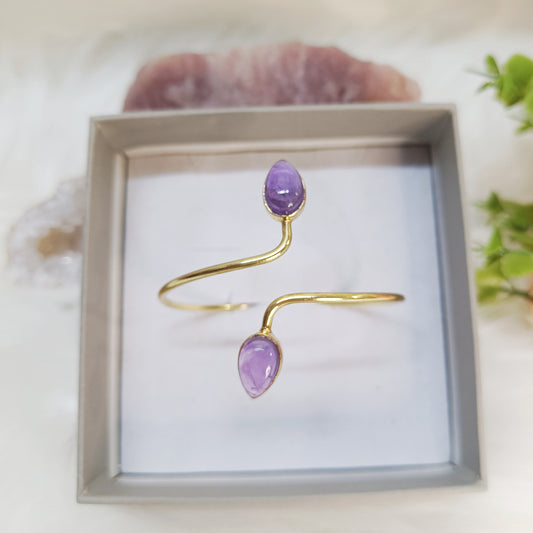 Amethyst Double Stone Adjustable Bangle (Gold-Plated Sterling Silver 925)