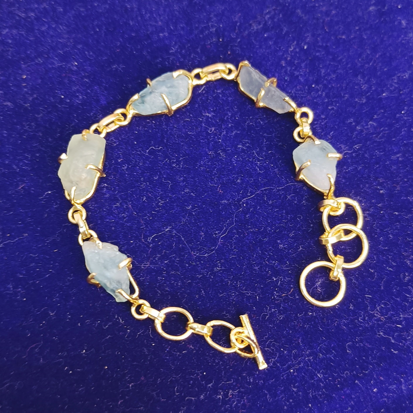 Blue Apatite Raw Stone Bracelet (Gold-Plated Brass)