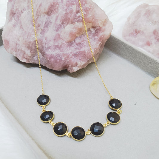 Black Spinel Sterling Silver Necklace (Gold-Plated)
