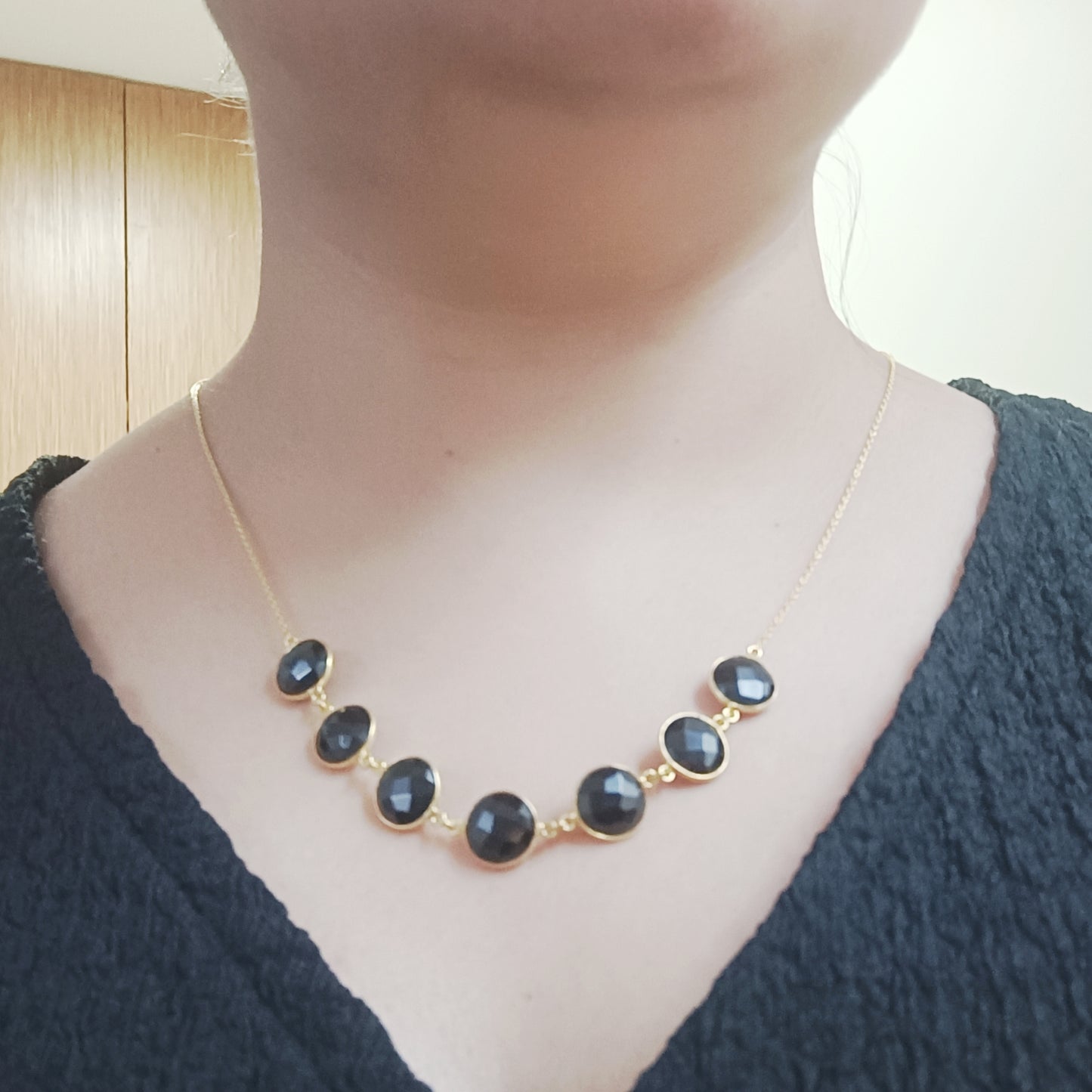 Black Spinel Sterling Silver Necklace (Gold-Plated)