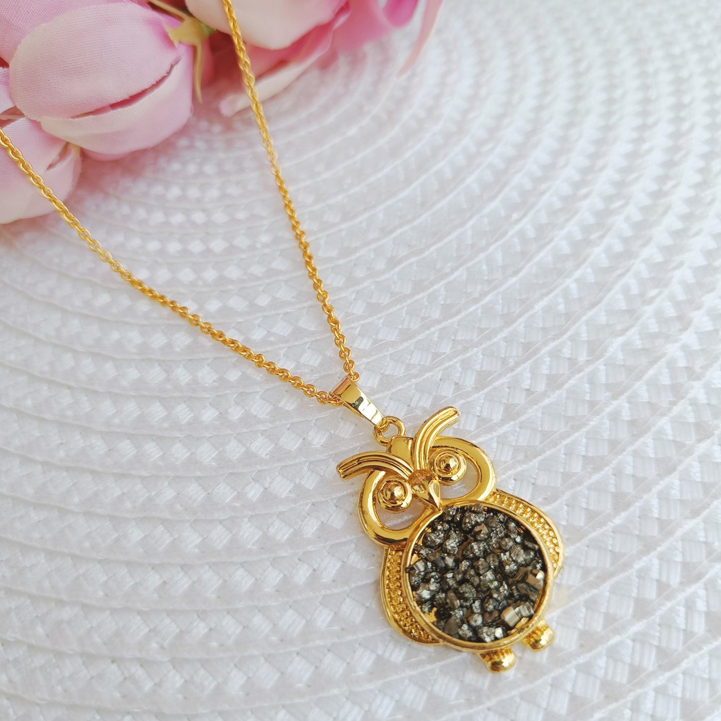 Raw Pyrite Owl Necklace ā Strength, Strategy and Prosperity
