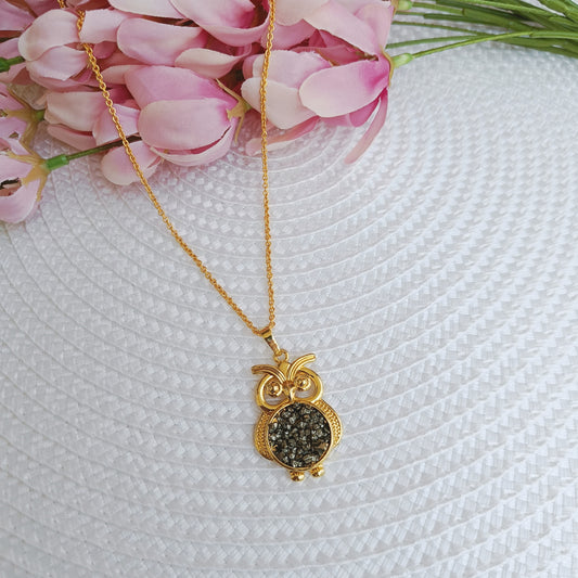 Raw Pyrite Owl Necklace – Strength, Strategy and Prosperity