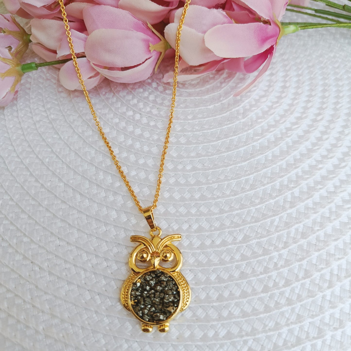 Raw Pyrite Owl Necklace ā Strength, Strategy and Prosperity