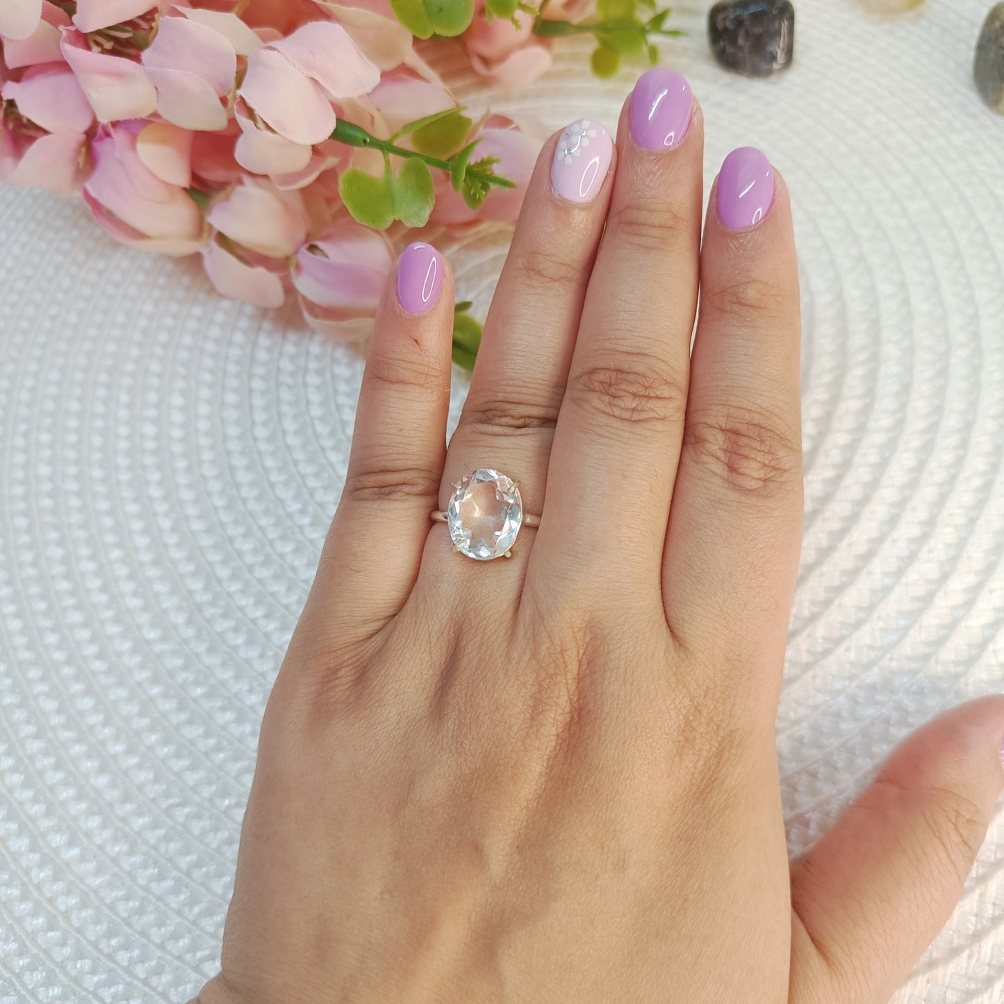 Adjustable Clear Quartz Ring – Natural Crystal | Manifestation, Clarity, Healing