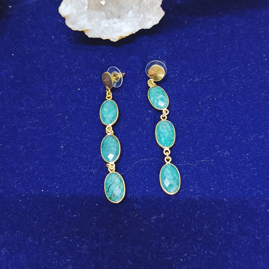 Dyed natural emerald dangling earrings India – gold plated brass