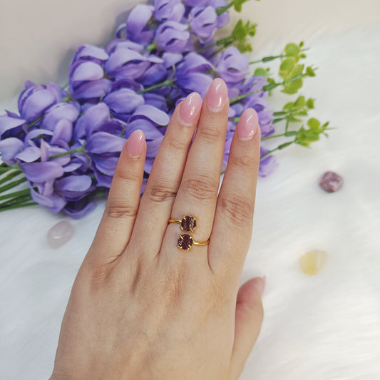 Raw Double Stone Garnet Ring in Sterling Silver 925