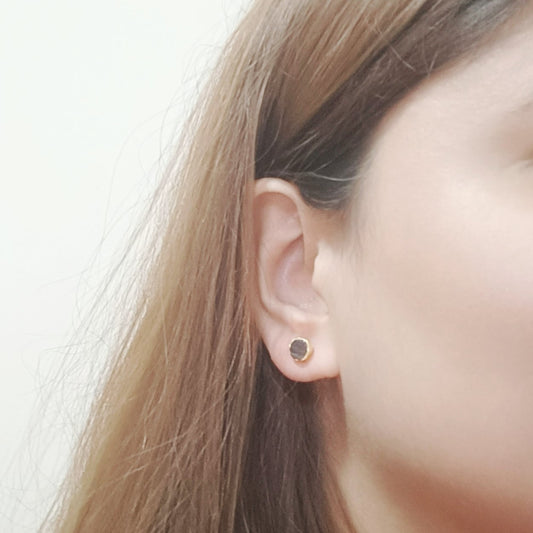 Model wearing Deep red Garnet raw crystal studs – Gemsara