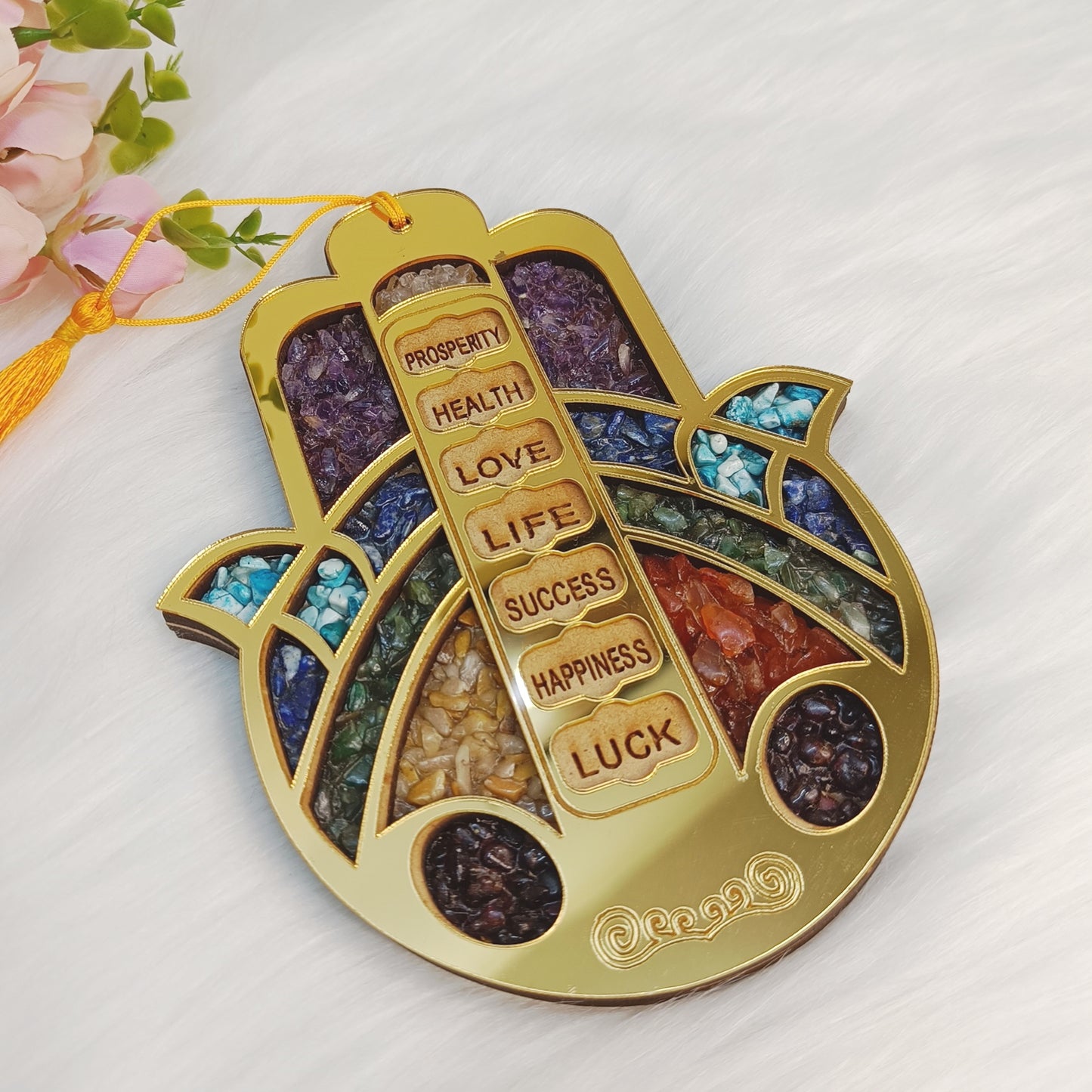 Hamsa Blessing Charm | Crystal Home Decor | 7 Chakra Crystal Hanging