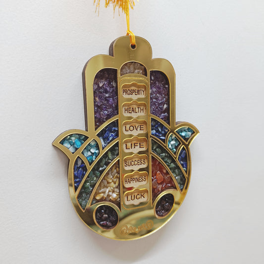 Hamsa Blessing Charm | Crystal Home Decor | 7 Chakra Crystal Hanging