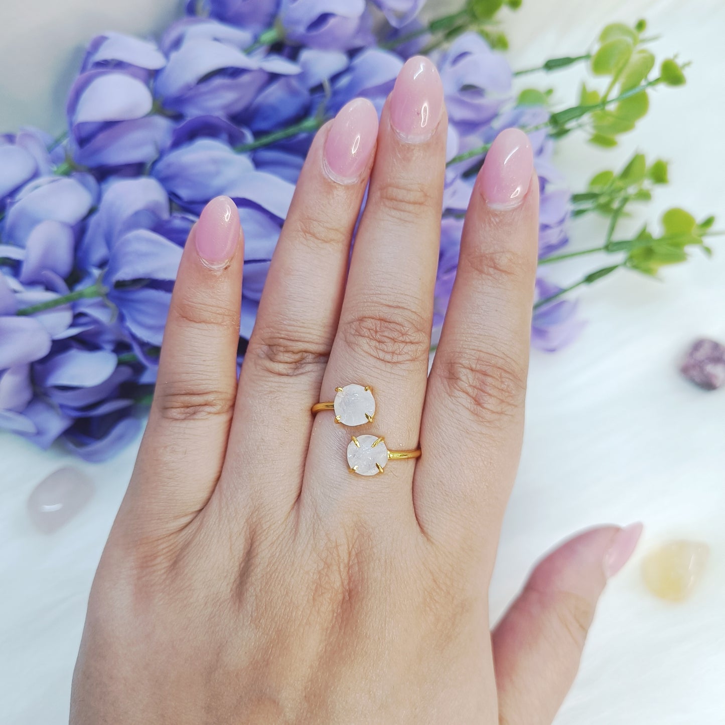 Raw Double Stone Moonstone Ring in Sterling Silver 925