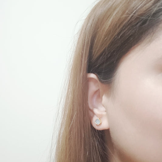 Raw Moonstone Stud Earrings in Sterling Silver 925