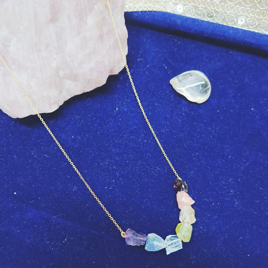 7 Chakra Raw Stone Dainty Necklace (Gold-Plated Sterling Silver 925)