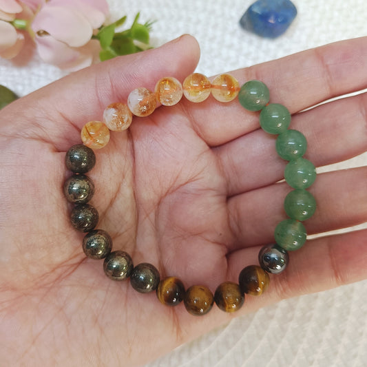 Authentic money magnet bracelet with natural untreated citrine, real pyrite, green aventurine and tiger eye - dhan yog bracelet