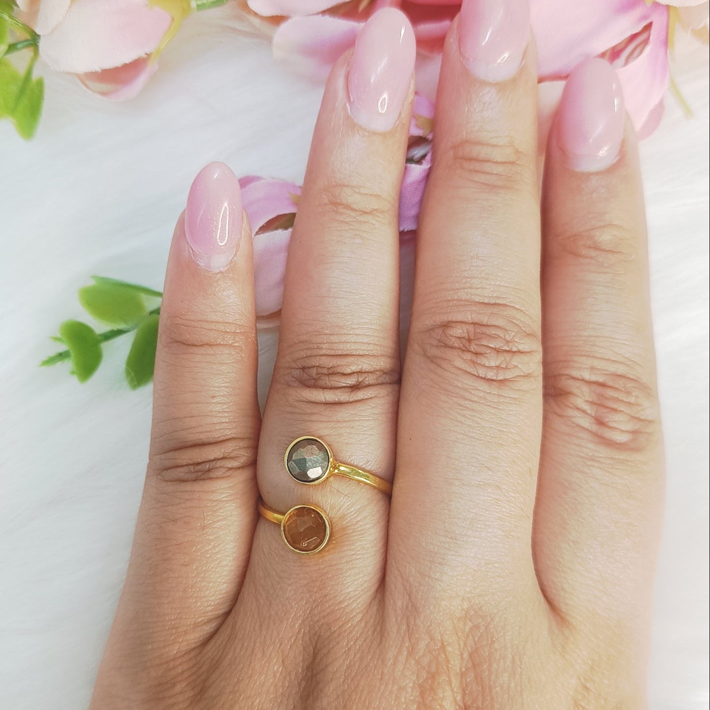 Natural Citrine and Pyrite crystal ring in gold-plated 925 silver – Lakshmi energy prosperity talisman