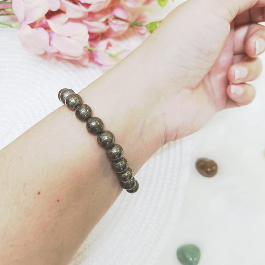 Pyrite Bracelet – 8mm Natural Round Beads