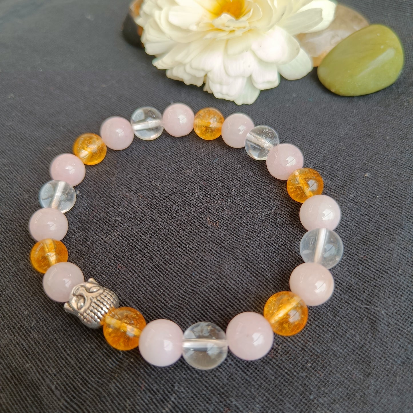 Natural Rose quartz and citrine bracelet with stretchable string