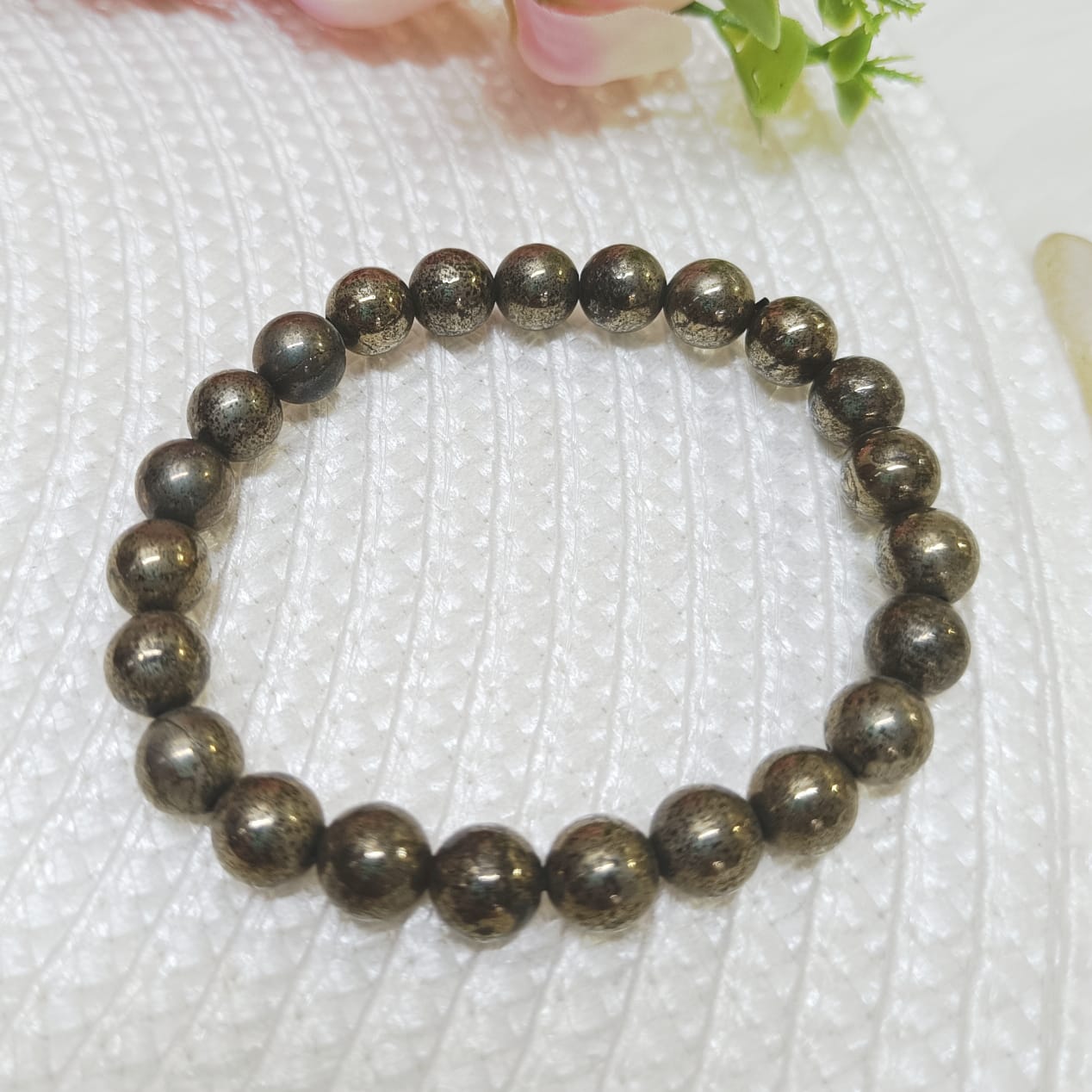 Pyrite Bracelet – 8mm Natural Round Beads
