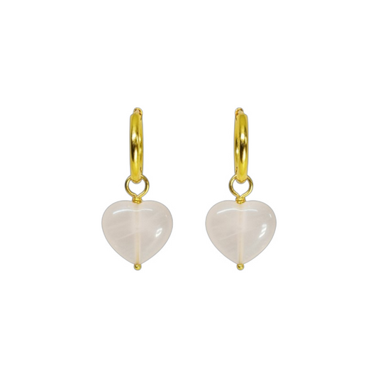 rose quartz heart shaped hoop earring