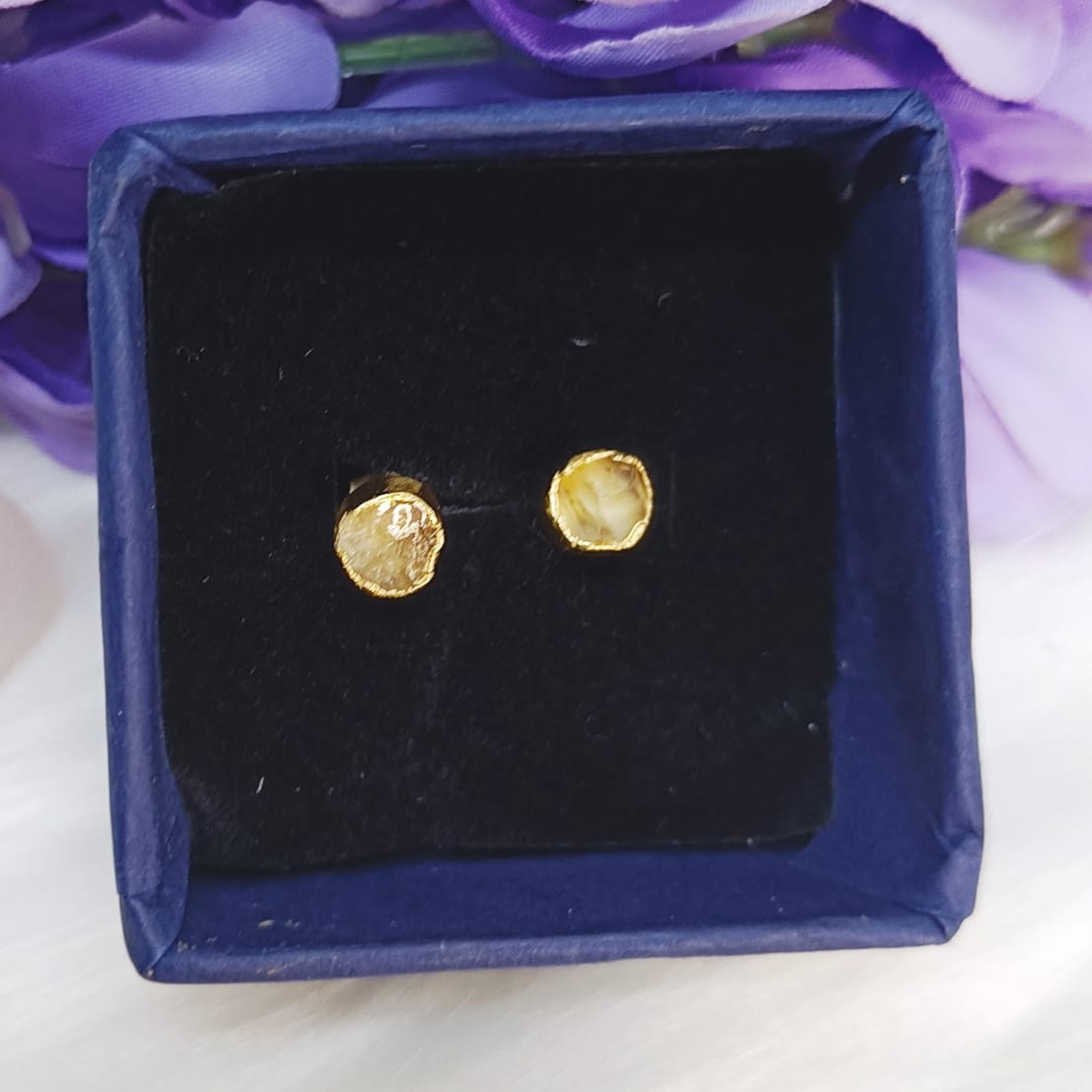 Raw Citrine Stud Earrings in Sterling Silver 925