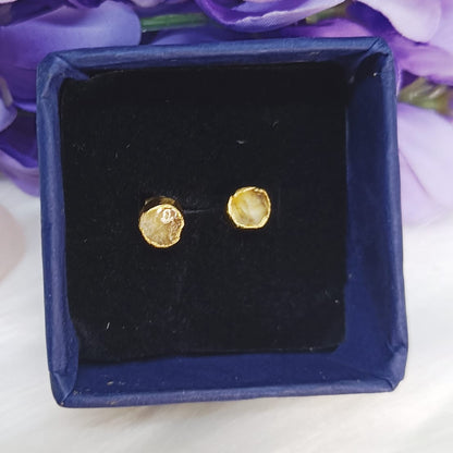 Raw Citrine Stud Earrings in Sterling Silver 925