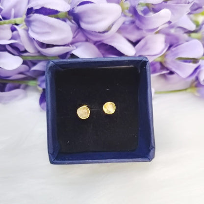 Raw Citrine Stud Earrings in Sterling Silver 925