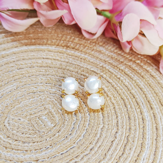 Minimal pearl earrings for women – handcrafted jewellery by Gemsara | 2 pearl stud earring