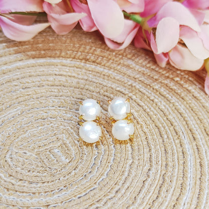 Minimal pearl earrings for women – handcrafted jewellery by Gemsara | 2 pearl stud earring