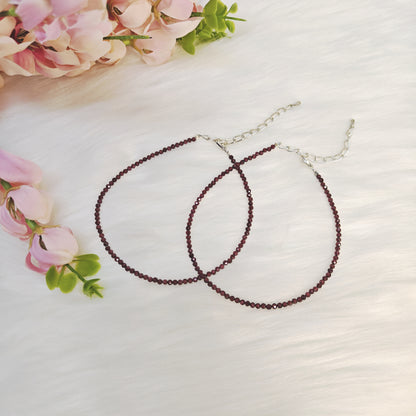 two beaded garnet anklets, red gemstone anklets 