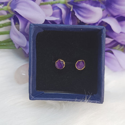 Raw Amethyst Stud Earrings in Sterling Silver 925