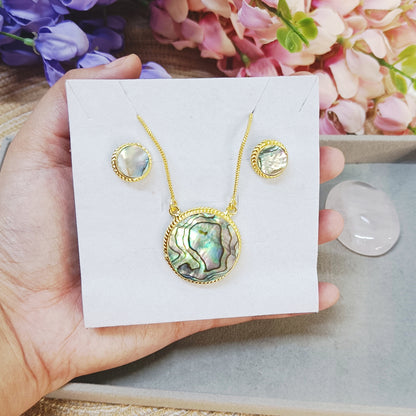 Abalone Shell Pendant Set – Gold Plated Necklace & Earrings | Ocean-Inspired Statement Jewellery by Gemsara