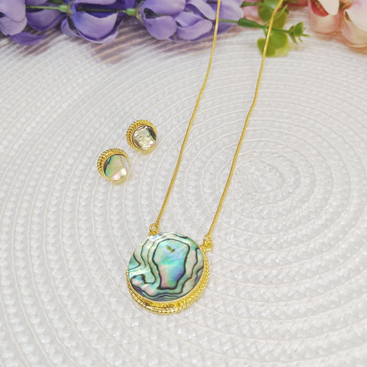 Abalone Shell Pendant Set – Gold Plated Necklace & Earrings | Ocean-Inspired Statement Jewellery by Gemsara