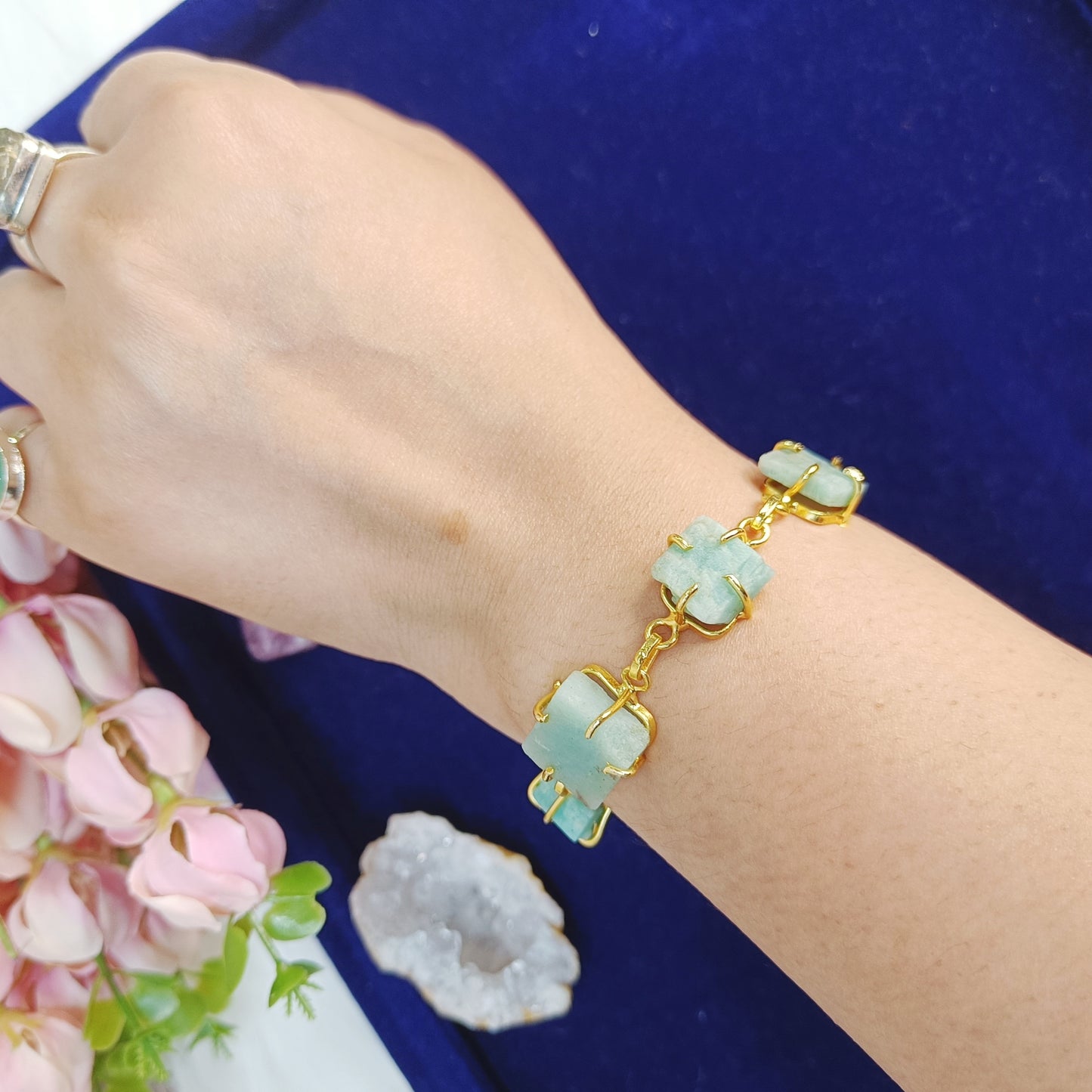 Amazonite Raw Stone Bracelet (Gold-Plated Brass)