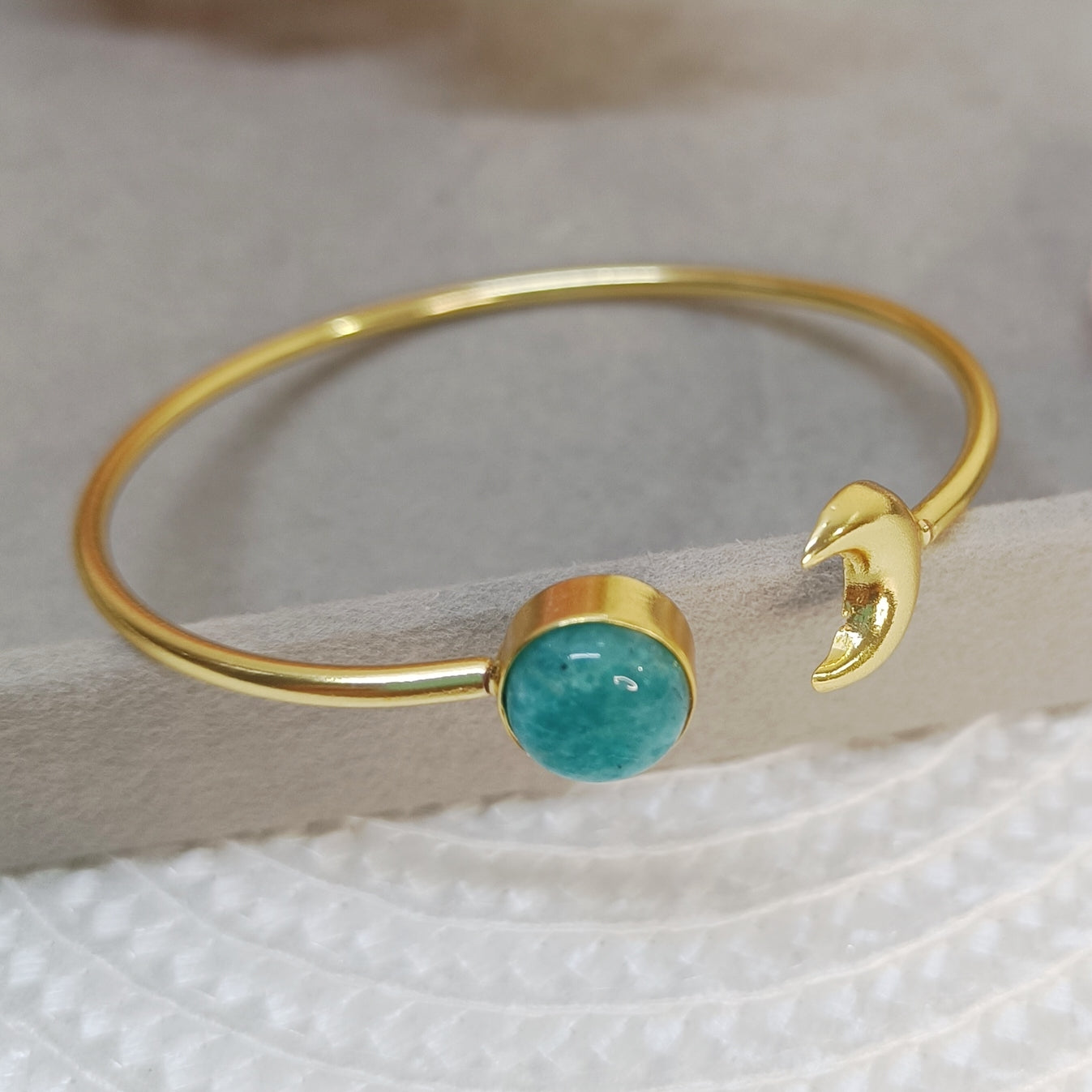 handmade blue stone brass bracelet with moon charm