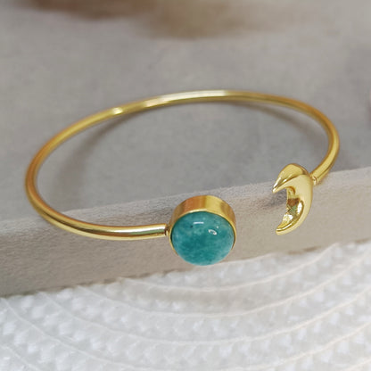 handmade blue stone brass bracelet with moon charm