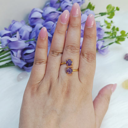 Raw Double Stone Amethyst Ring in Sterling Silver 925