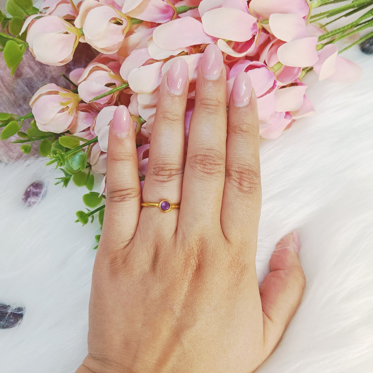 Sterling Silver Amethyst Dainty Ring (18K Gold Plated)