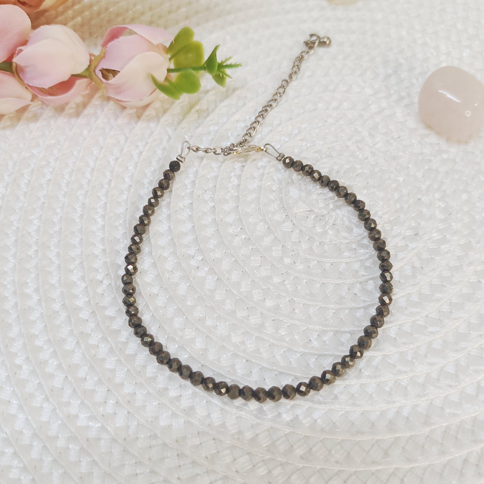 Gemsara Real Pyrite Anklet – handcrafted money magnet anklet for wealth, luck, and ambition