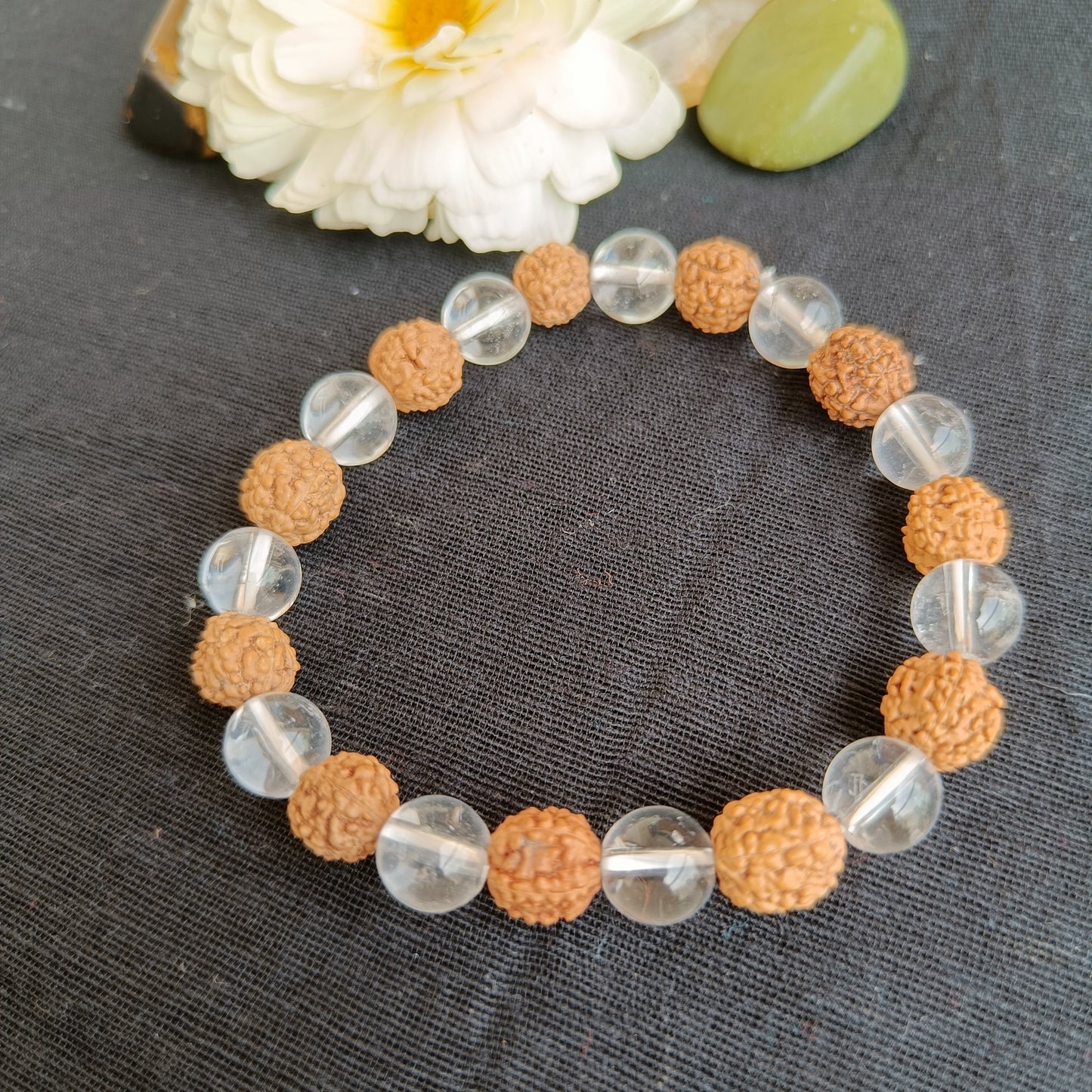 Clear Quartz and 5 Mukhi Rudraksha bracelet - handcrafted Gemsara bracelet