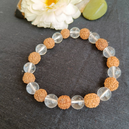 Clear Quartz and 5 Mukhi Rudraksha bracelet - handcrafted Gemsara bracelet