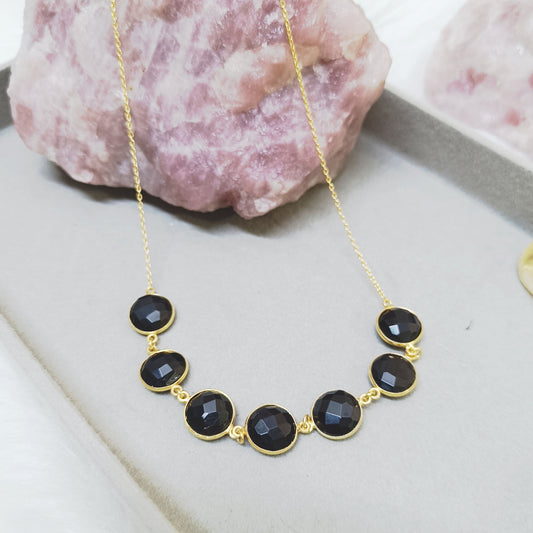Black Spinel Sterling Silver Necklace (Gold-Plated)