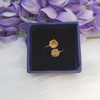 Raw Double Stone Citrine Ring in Sterling Silver 925