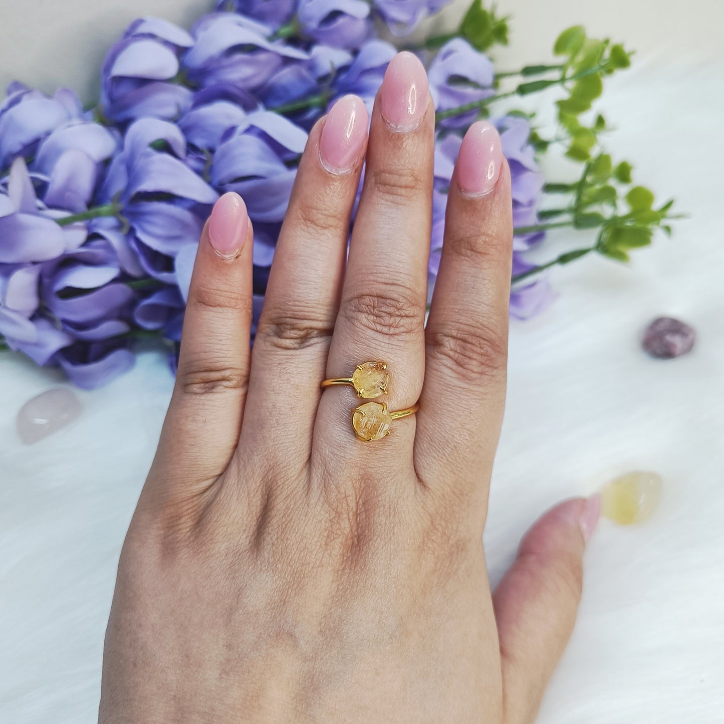 Raw Double Stone Citrine Ring in Sterling Silver 925