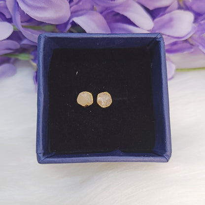 Raw Rose Quartz Stud Earrings in Sterling Silver 925