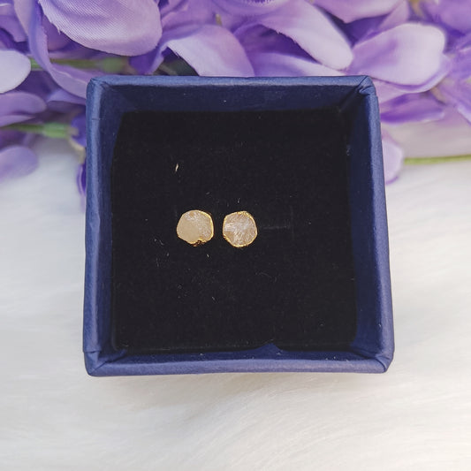 Raw Rose Quartz Stud Earrings in Sterling Silver 925