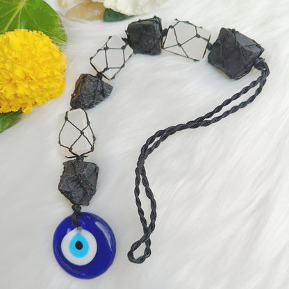 Selenite and Black Tourmaline Hanging for Protection & Energy Clearing
