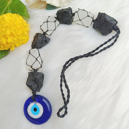 Selenite and Black Tourmaline Hanging for Protection & Energy Clearing